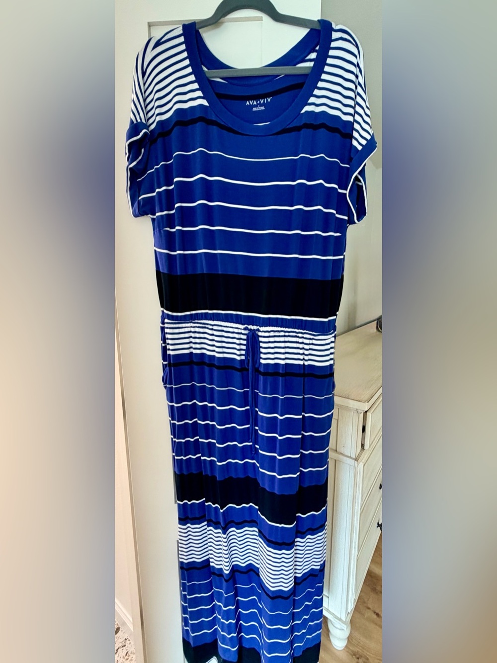 Ava & Viv Blue and White Striped Drawstring Maxi Dress